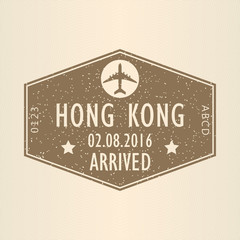 Hong Kong visa or arrival stamp from passport. Hong Kong travel stamp. Airport sign. Vector illustration.