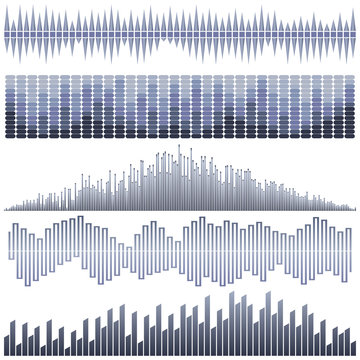 Vector set of dark blue sound waves. Audio equalizer. Sound & audio waves isolated on white background.
