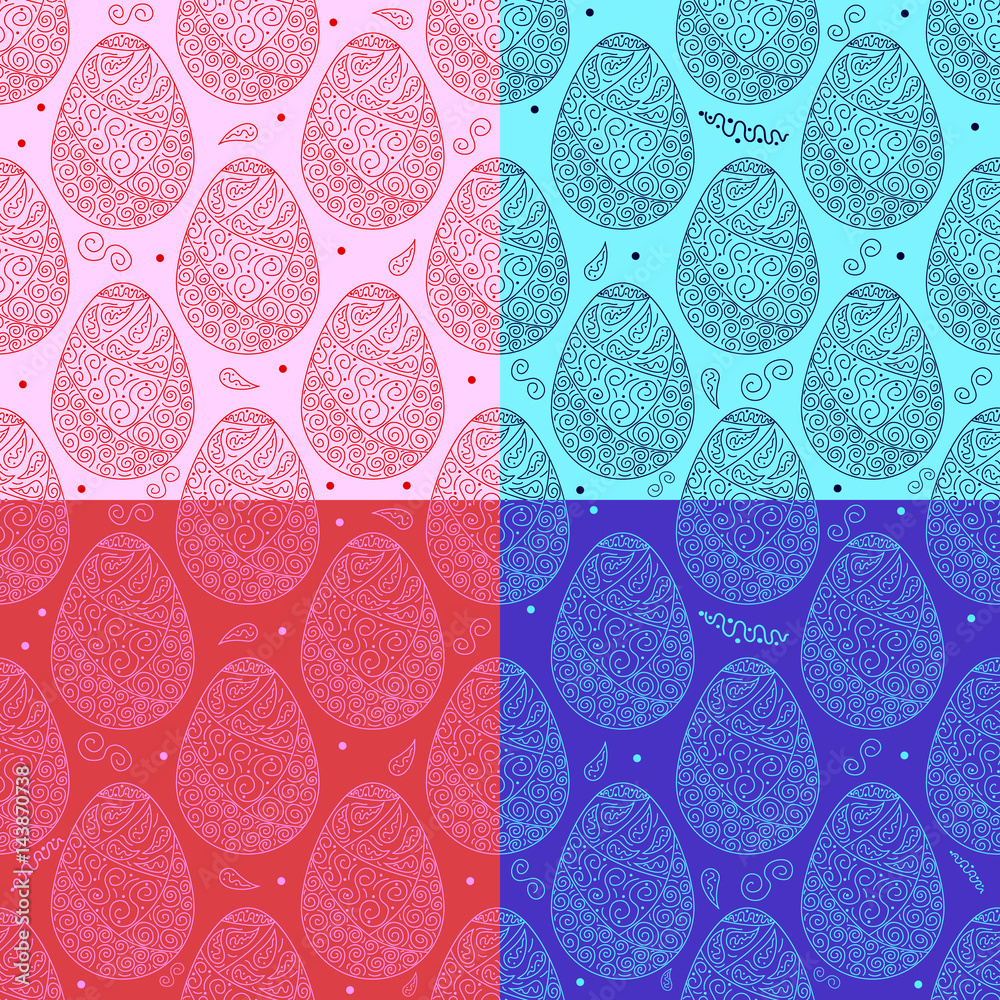 Fototapete vector colorful seamless pattern of easter ornate eggs with two-colored background