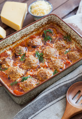 Meatballs in tomato sauce and parmesan cheese