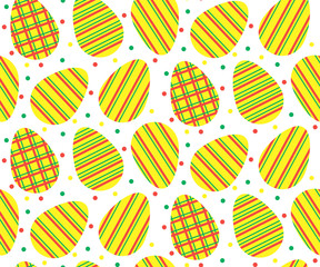 vector seamless pattern of easter yellow eggs with green and red dots and stripes