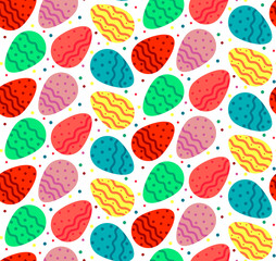 Vector seamless pattern of colorful Eastrer eggs with dots and wavy lines