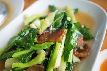 Stir-fried kaled with sun-dried salted fish.