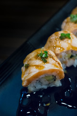 Grilled salmon sushi