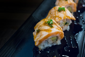 Grilled salmon sushi