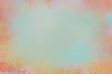 old light blue background with digital watercolor style painted grunge border in soft red pink and orange colors with vintage texture