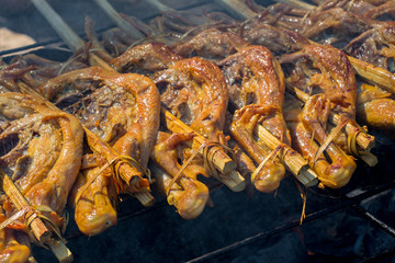 Grilled chicken on stick. Thai Local northeast street food
