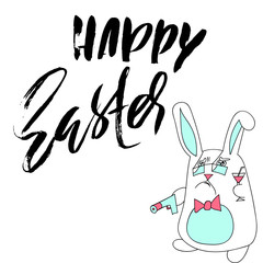 Happy Easter lettering for greeting card. Vector hand drawn illustration. Grunge dry brush inscription. Handwritten design.