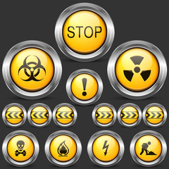 Danger and Caution Street Sign. Set of Round Metal Icons