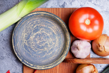 Vintage plate and vegetables mix