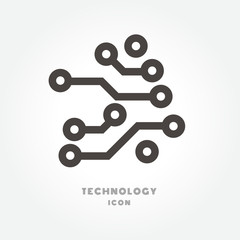 Circuit board, technology icon illustration isolated sign symbol thin line for modern minimalistic flat design vector on white background