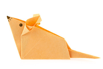 Orange mouse of origami, isolated on white background. Stock