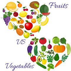 Heart of vegetables and fruits. Eco food menu background. Fresh organic food, healthy eating