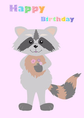 Postcard Happy Birthday, Raccoon.
