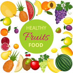 Healthy fruits and vegetarian food banners on green blackboard. Fresh organic food, healthy eating vector background with place for text.