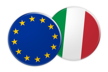 News Concept: EU Flag Button On Italy Flag Button, 3d illustration on white background