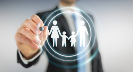 Businessman using family interface with a digital pen 3D rendering