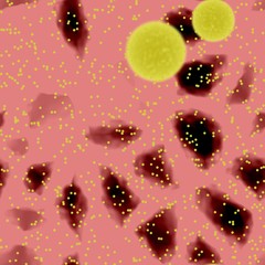 Dangerous  yellow bacterias or virus spheres in light blood, start of epidemic , 3d illustration,