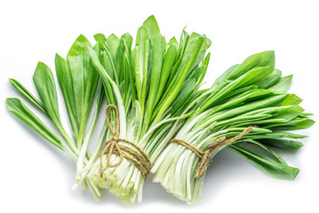 Bunches of young fresh wild garlic.