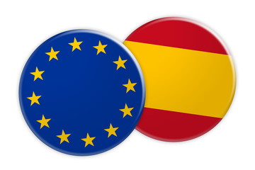 News Concept: EU Flag Button On Spain Flag Button, 3d illustration on white background