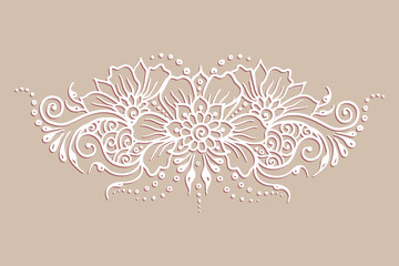 Vector ethnic mehndi pattern. Template for mehndi ornament. Hand drawn detailed outline pattern. Ornamental flowers set of indian style ornaments. Floral mehndi ornamental elements. Henna illustration