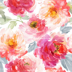 Seamless summer pattern with watercolor flowers handmade.