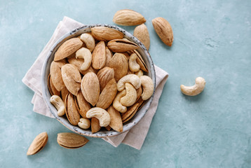 Almonds and cashews in a bowl