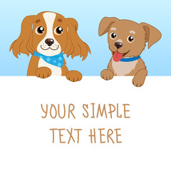 Nice Pet. Cartoon Vector Illustration Of Funny Dogs With White Card Or Board Greeting Card Design. Dog With Empty Board On White Background.