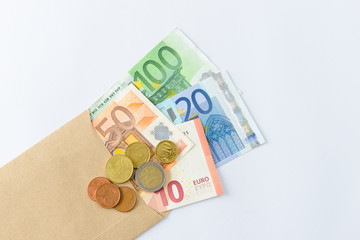 Euro money. banknotes and coins on white background