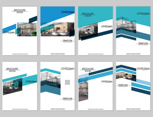 Vector brochure cover templates with blurred cityscape. EPS 10. Mesh background.