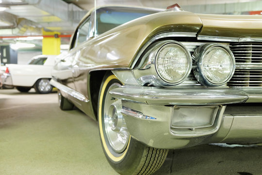 stylish front lights on an vintage American car