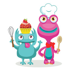 Funny Monsters Chef Character Vector. Animal Chef Cartoon Theme Elements. Vector Set Solated On White Background.