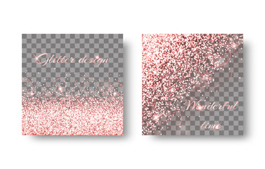 Glitter sparkle background with bright light. Christmas ornaments on a transparent backdrop.
