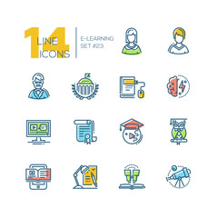 eLearning- colored modern single line icons set