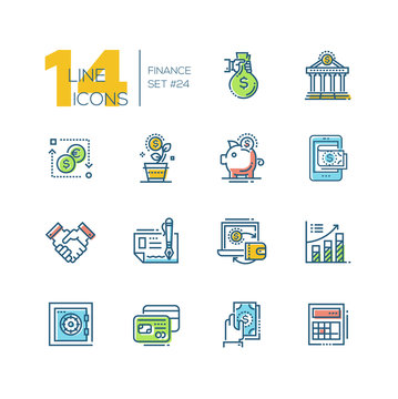 Finance - colored modern single line icons set
