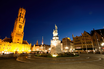 Obraz premium Grote Markt Square in Medieval City Brugge at Dusk, Belgium