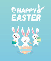 Happy easter day with white Easter rabbit.