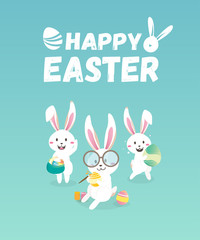 Happy easter day with white Easter rabbit.