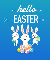 Happy easter day with white Easter rabbit.