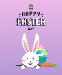 Happy easter day with white Easter rabbit.