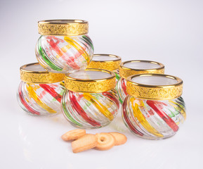 jar or glass jar with cookies on the background.