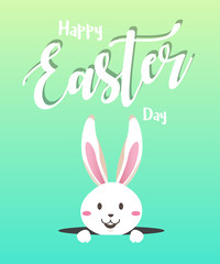Happy easter day with white Easter rabbit.
