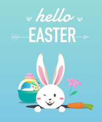 Happy easter day with white Easter rabbit.
