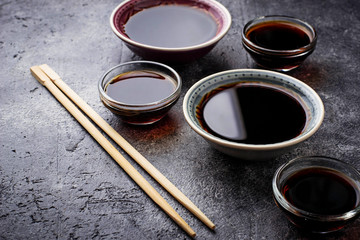 Bowls of soy sauce