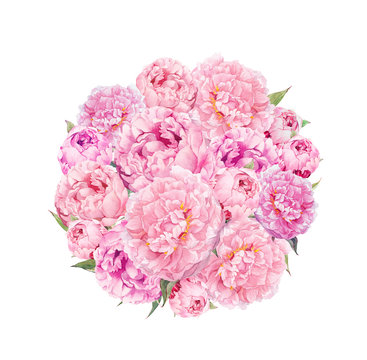 Floral pattern with pink peony flowers. Vintage watercolor