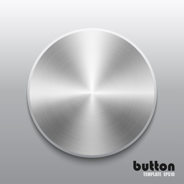 Template of round button with metal or aluminium chrome texture