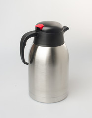 Thermo or Thermo flask from stainless stee on background.