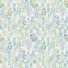 seamless crowd vector pattern. hand drawn people