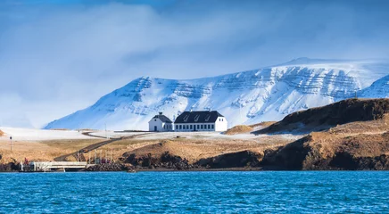 Gordijnen Icelandic landscape with snowy mountains © evannovostro