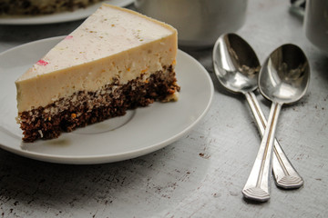  Cheese cake On the layer of biscuit  (A piece of cake on a saucer is a tea-party)